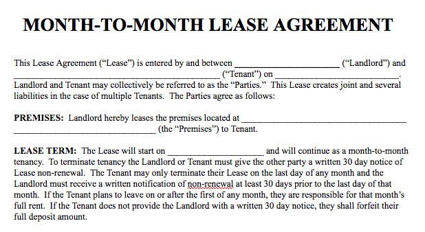 Month-to-Month lease agreement