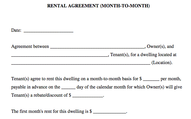 rental agreement month to month