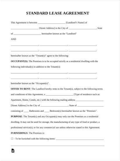 standard residential lease agreement