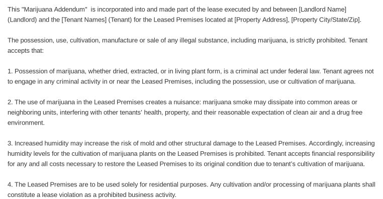 marijuana lease addendum