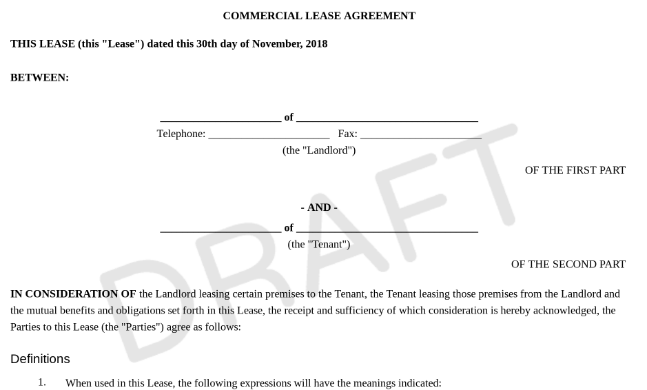 Free Printable Commercial Lease Agreement