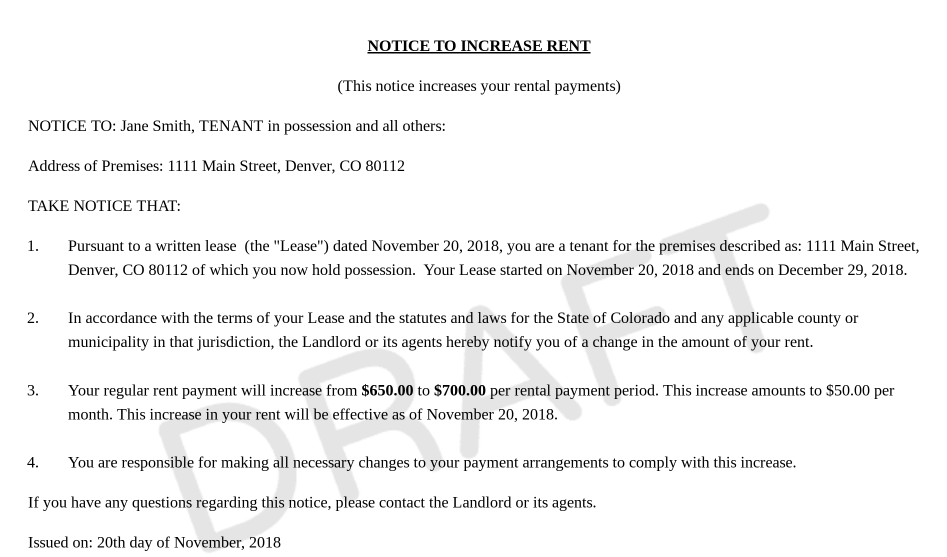 notice to increase rent